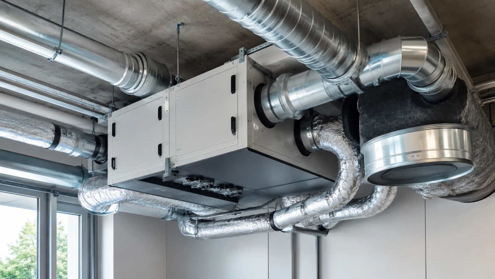 Caisson de VMC et réseau de gaines de ventilation